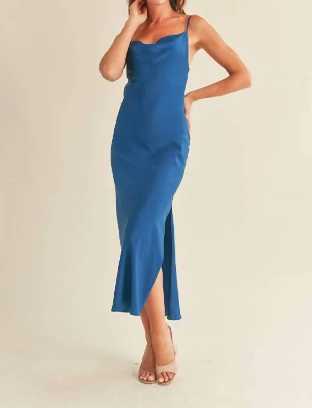 Mid - Week Surprise Silky Midi Dress In Royal Blue