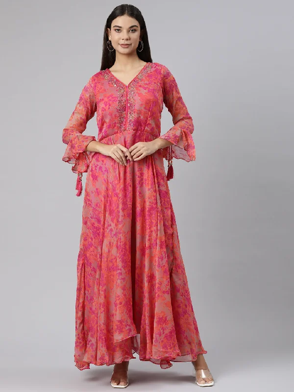 Update With Cottagecore Styles Neeru's Pink Straight Casual Floral Dresses