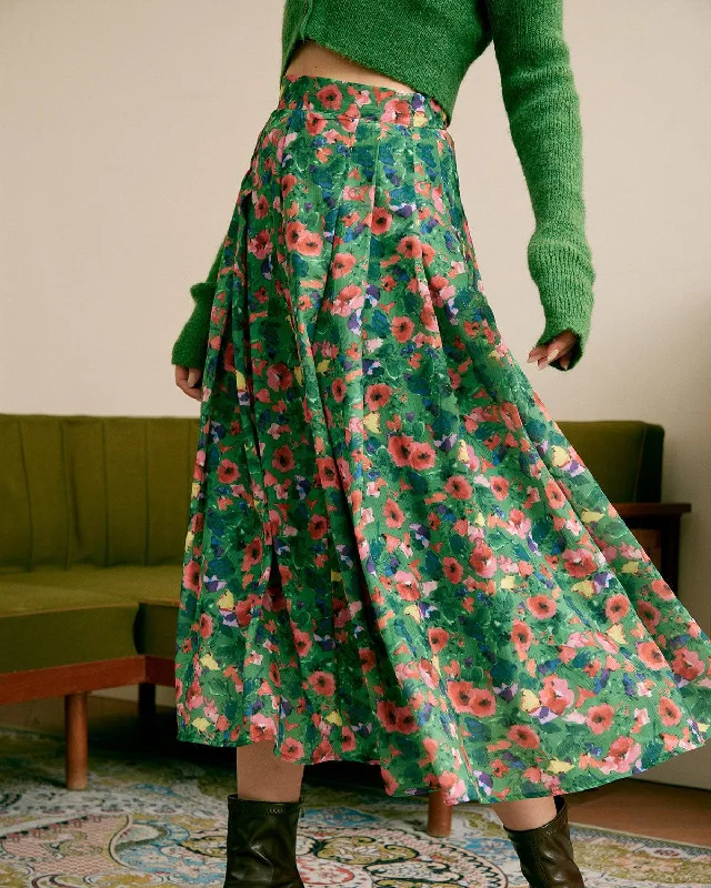 Hollywood Glam Award - Show Style The Green Pleated Floral Skirt