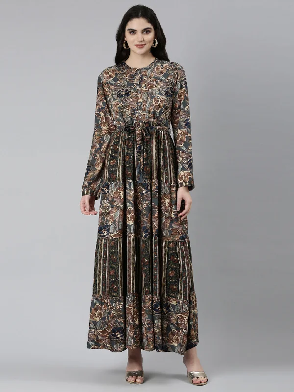 Fashion For Every Occasion Neeru's Olive Straight Casual Floral Dresses