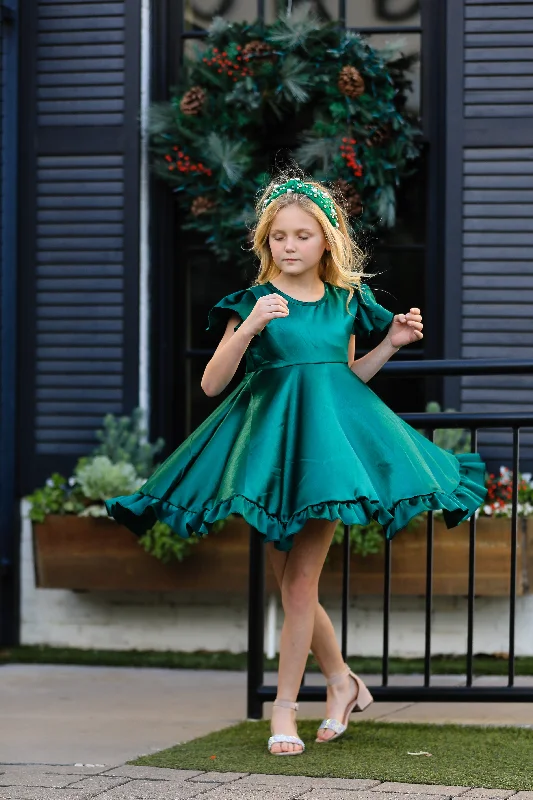 End Of Season Sale GRACE SATIN TWIRL DRESS - GREEN