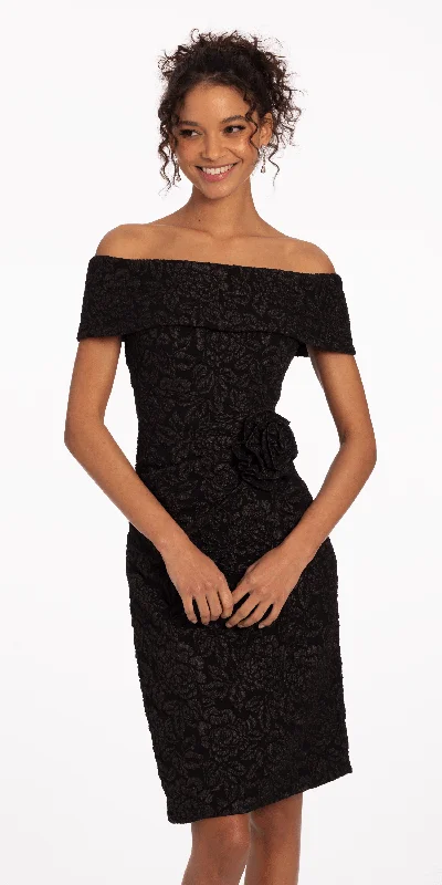 Women's Evening Wear Jacquard Off the Shoulder Dress with Side Rosette