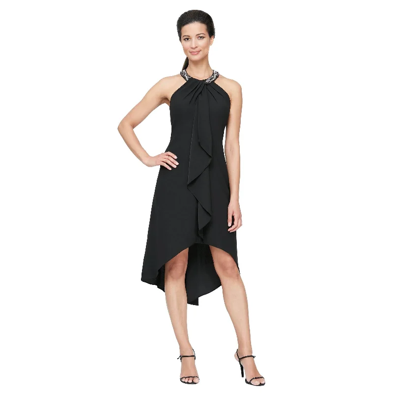 Women's Plus-Size Apparel SL Fashions 119005 High Low Beaded Halter Dress