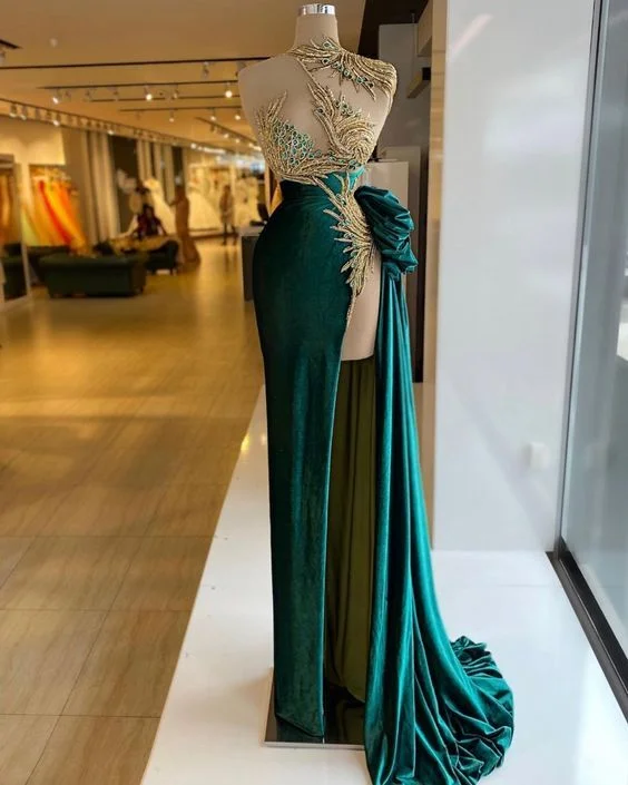 Anniversary Sale Green prom dresses, sexy prom dresses,cheap evening dresses, side slit evening dresses, new arrival evening gowns Y522