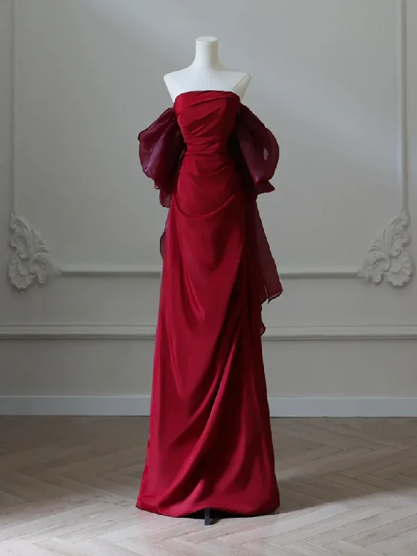 Exclusive Sale Simple Satin Burgundy Long Prom Dress, Burgundy Long Evening Dress MD7258