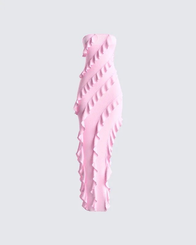 Online Clothing Boutiques Blanche Pink Mesh Ruffle Dress