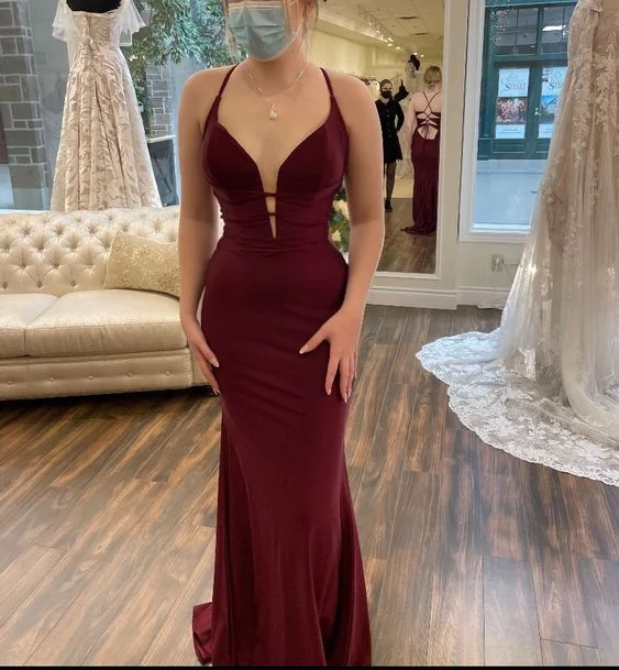 Rustic Countryside Charm Look Fashion Burgundy Mermaid Evening Dress,Burgundy Formal Gown Y6429