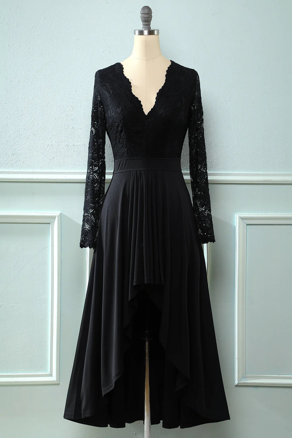 Clearance Event Black Long SleevesV Neck Lace Dress Mother of Bride Dress