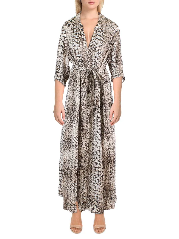 Special Offer Plus Womens Snake Print Button Front Maxi Dress