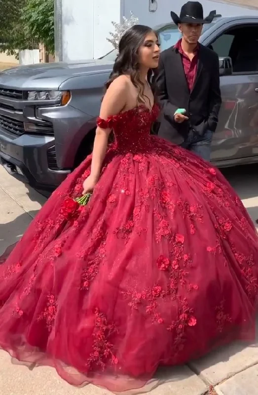 Summer Splash Sale Red Ball Gown Quinceanera Dresses 3D Flowers 16 Birthday Princess Dress Y6469