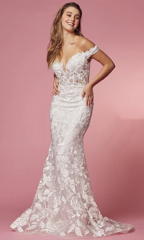 Mid - Week Surprise Nox Anabel Bridal - C439W Off Shoulder Floral Mermaid Gown