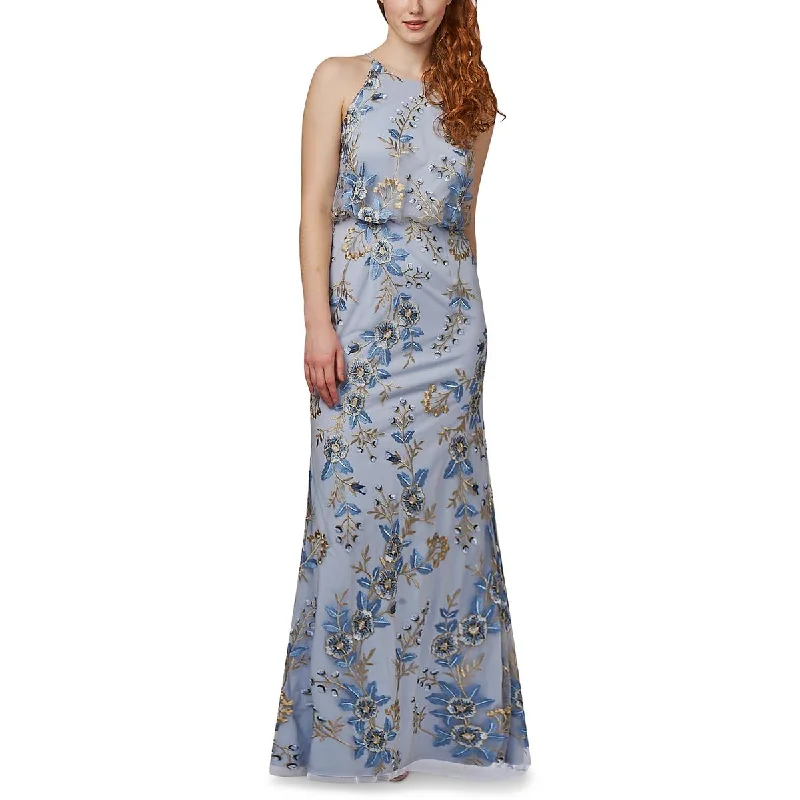 Women's Clothes And Garments Adrianna Papell Womens Embroidered Maxi Halter Dress