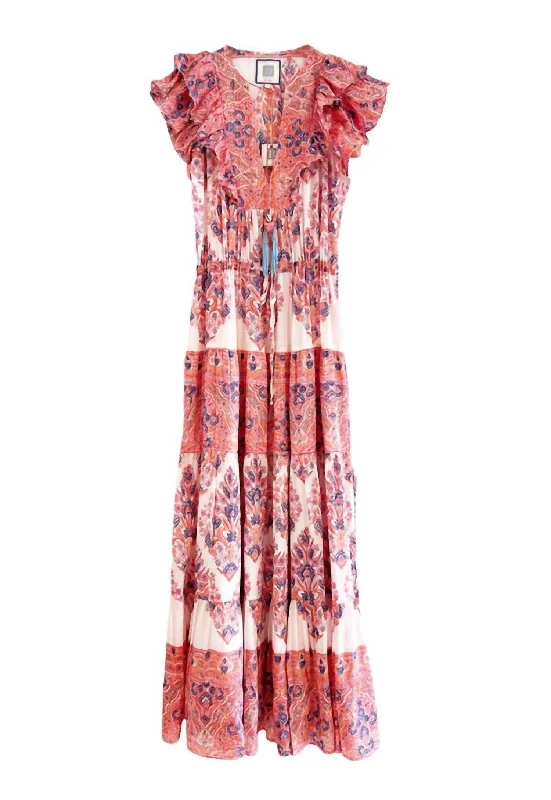 Fashion Deal Kelsey Maxi Dress in Orange Motif