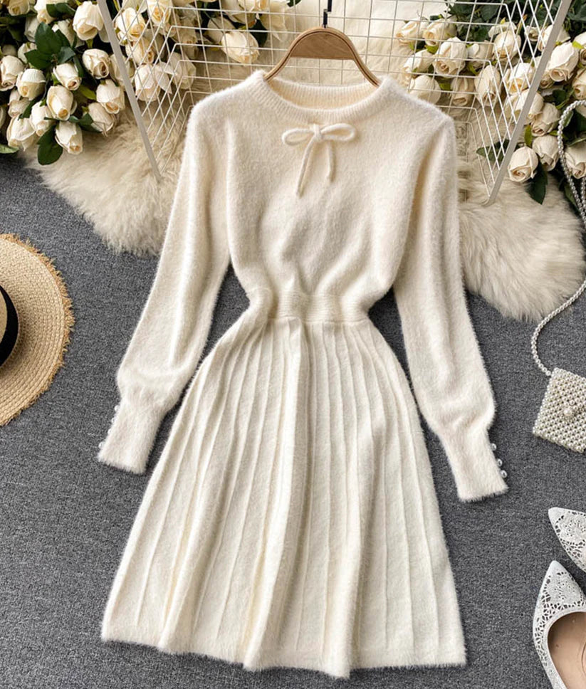 Casual Weekend Relaxed Style Sweater A line long sleeve sweater dress     S4674