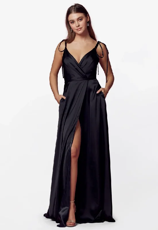 First Order Discount ssb black faux wrap satin gown