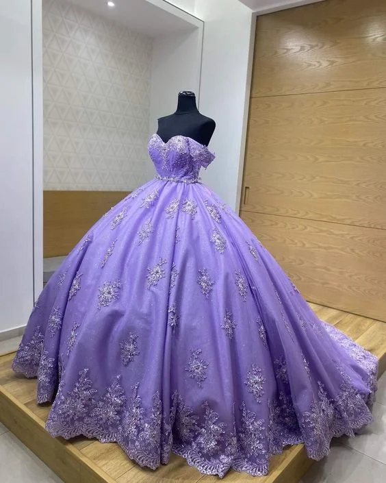 Unbeatable Prices Purple Off The Shoulder Ball Gown,Purple Sweet 16 Dress  Y6600