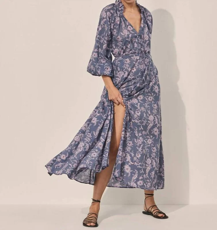 Wardrobe Update Mara Blouson Sleeve Maxi Dress In Purple Paisley