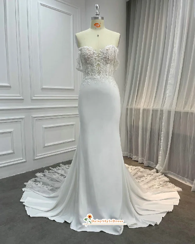 Wardrobe Refresh Fit-Flare Sheer Lace Off Shoulder Sleeve Wedding Dress