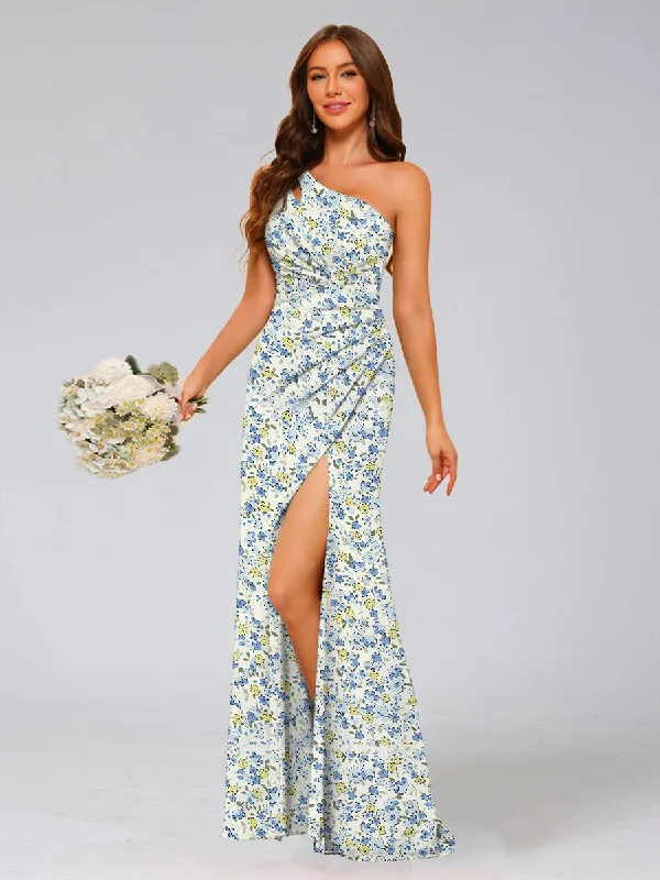 Today Only Trumpet/Mermaid One-Shoulder Sleeveless Split Side Floral Bridesmaid Dresses