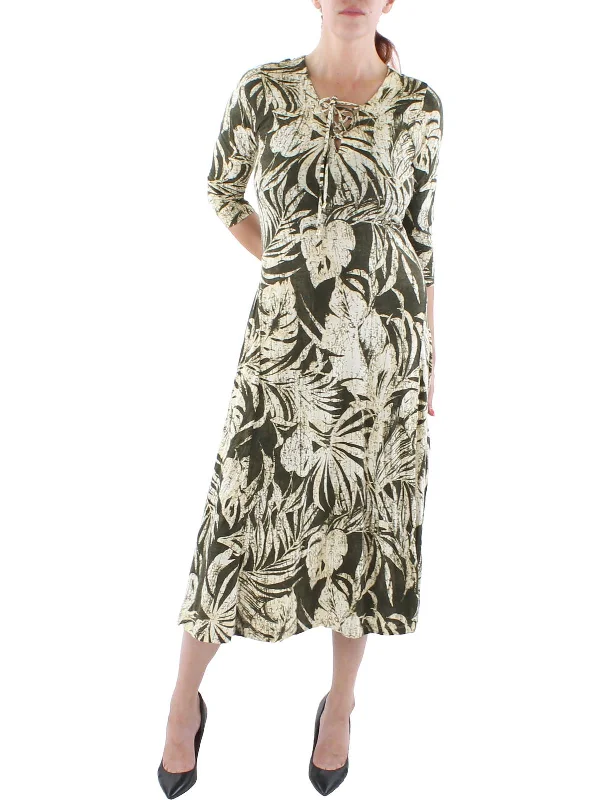 Clearance Event Womens Printed Tie Front Midi Dress