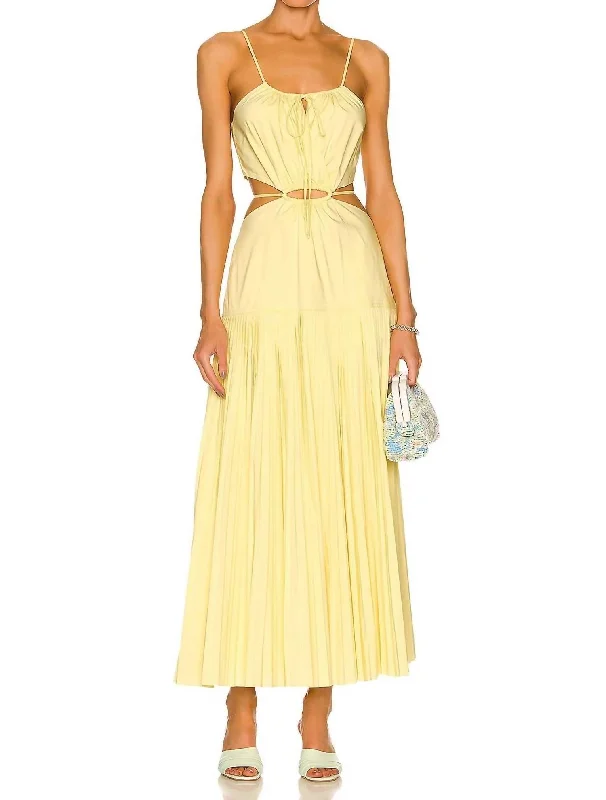 Beat The Heat In Tropical Styles Rem Pleated Poplin Maxi Dress in Chamomile