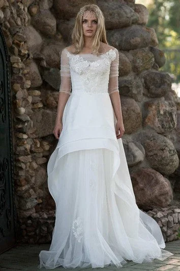 Y2K Nostalgic Fashion Look Chiffon Tulle Lace Button Back Wedding Dress