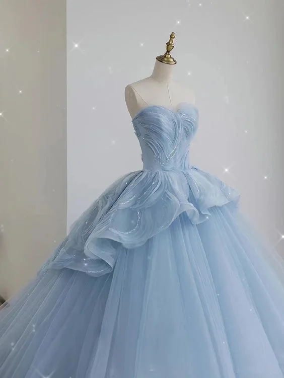 Lighten Up With Nordic Styles Glamorous Blue Sweetheart Tulle Princess Dress,Blue Ball Gown,Blue Fairy Dress Y6472