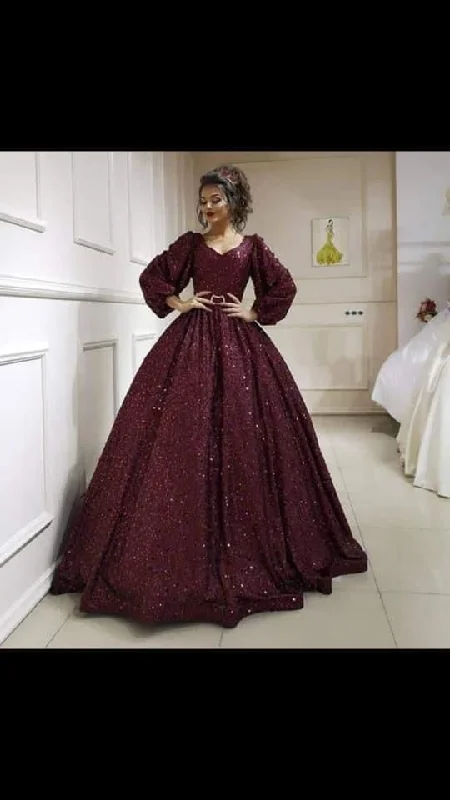 Flash Sale Glitter A-line Long Sleeves Ball Gown,Sweet 16 Dress,Princess Dress Y4900