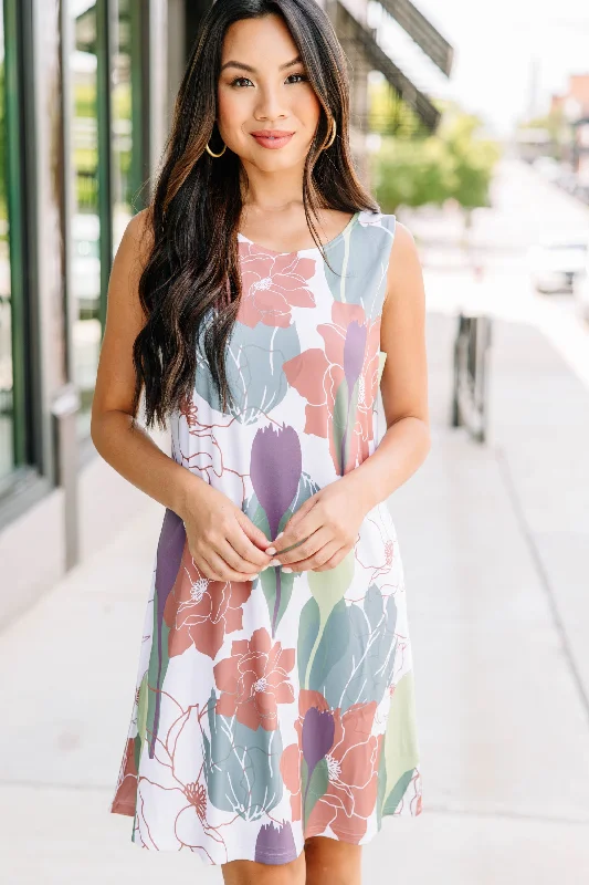 Clearance Event Going Out Ivory White Floral Shift Dress