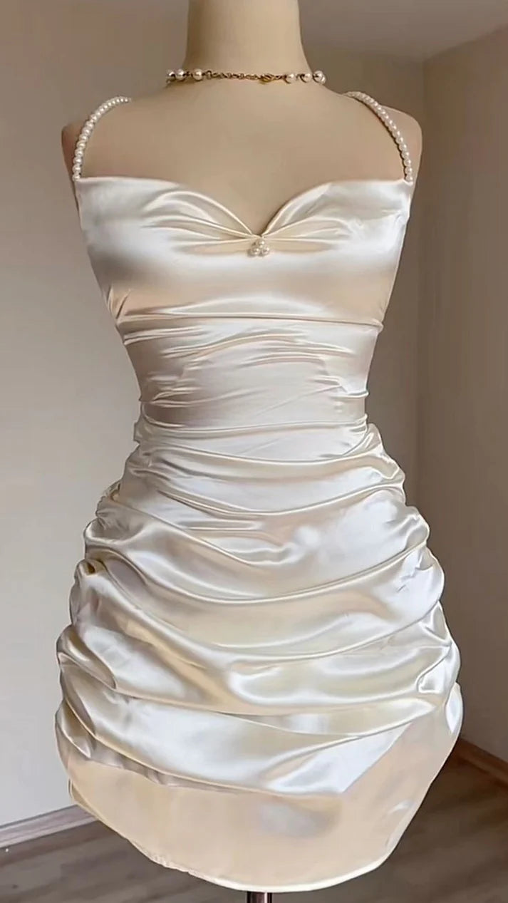 Special Occasion Wear White Short Satin Sheath Birthday Dress Short Prom Dress, MD7910