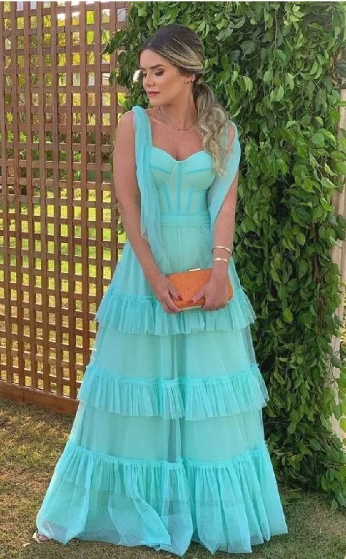 Mid - Week Surprise Sweetheart Long Evening Party Gowns Layered Tulle Prom Dress Y4828