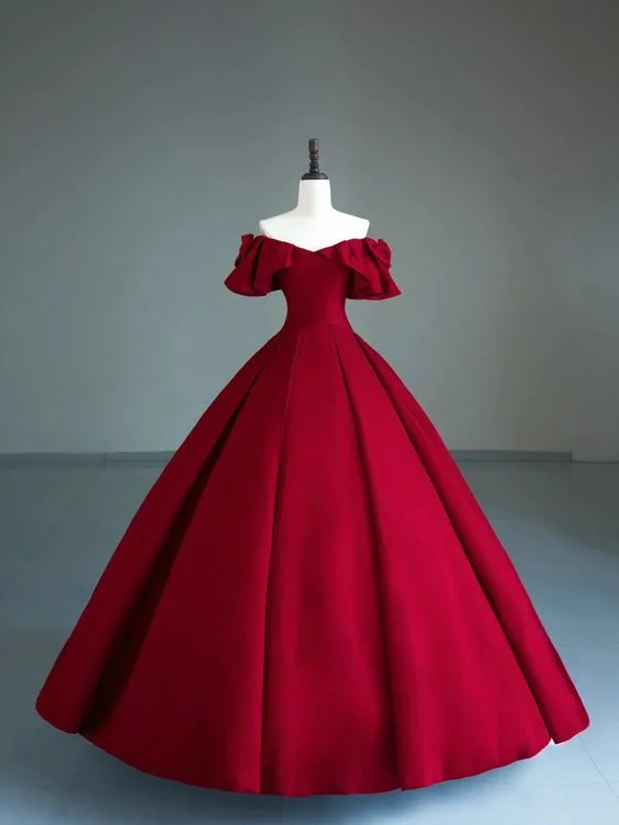 Spring Fashion Dark Red Off The Shoulder Ball Gown,Sweet 15 Dress Y6962