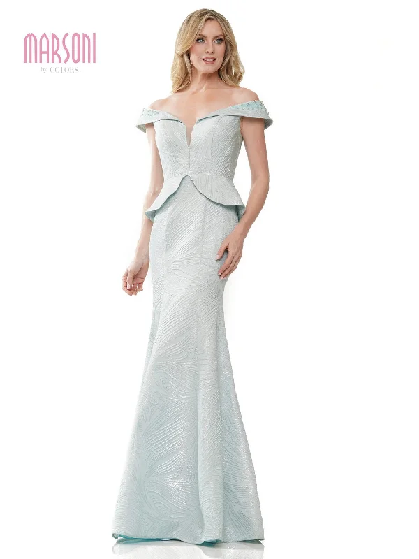 Casual Fashion for Women Marsoni MV1253 Mother of the Bride Long Beaded Off Shoulder Dress