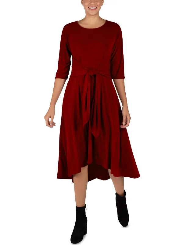 Parisian Effortless Chic Style Womens Elbow Sleeve Hi-Low Midi Dress