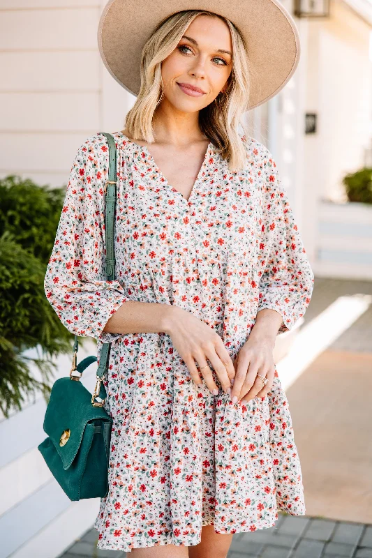 Spring Fling Sale Girly Greetings Ivory White Ditsy Floral Dress