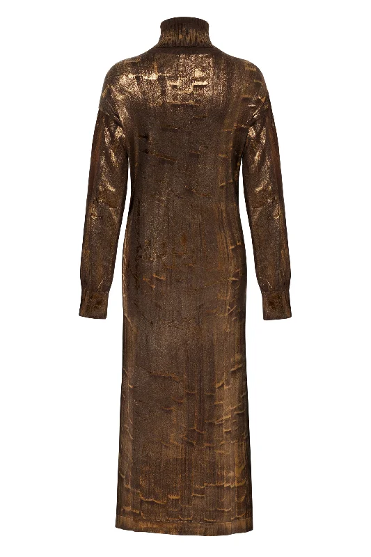 Limited - Stock Bronze Effect Knit Midi Dress