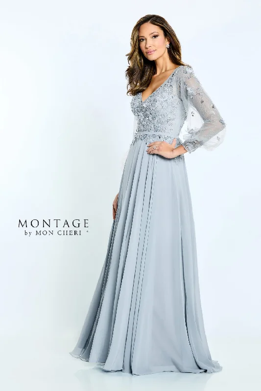 Last Chance Sale Montage M505 A Line Beaded Formal Long Sleeve Evening Dress