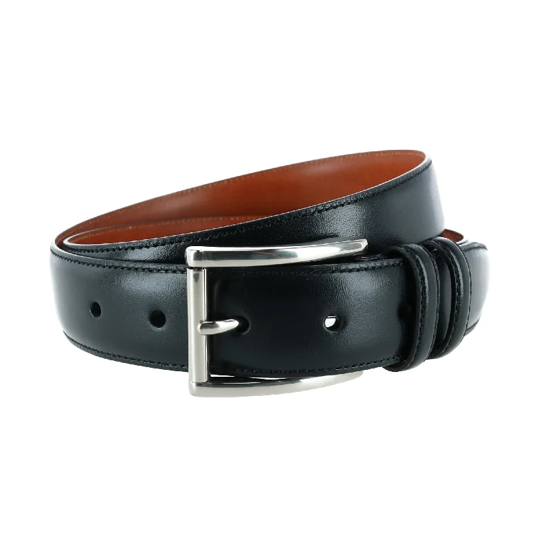 Clothes Women Trafalgar Lorenzo 32MM Dropped Edge Leather Dress Belt - Black