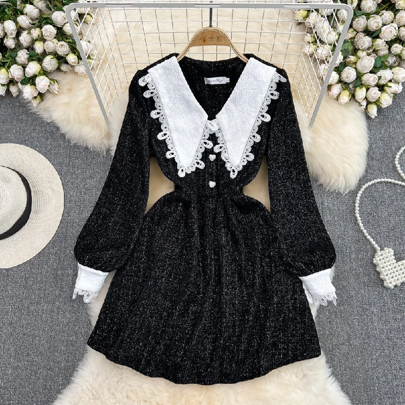 Update With Cottagecore Styles Black A-line Long Sleeve Dress, Black Fashion Dress     S4414