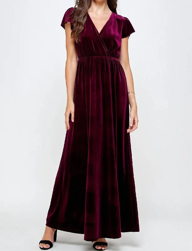 Mid - Season Sale Evening Maxi Dress in Burgundy