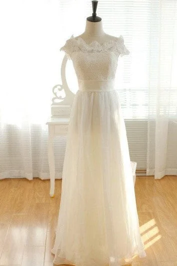 Big Savings Floor-Length Cap Keyhole Chiffon Lace Dress