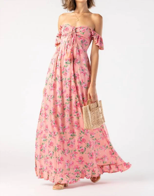 Save On Inspired Styles Oasis Maxi Dress In Hibiscus Bouquet Peach