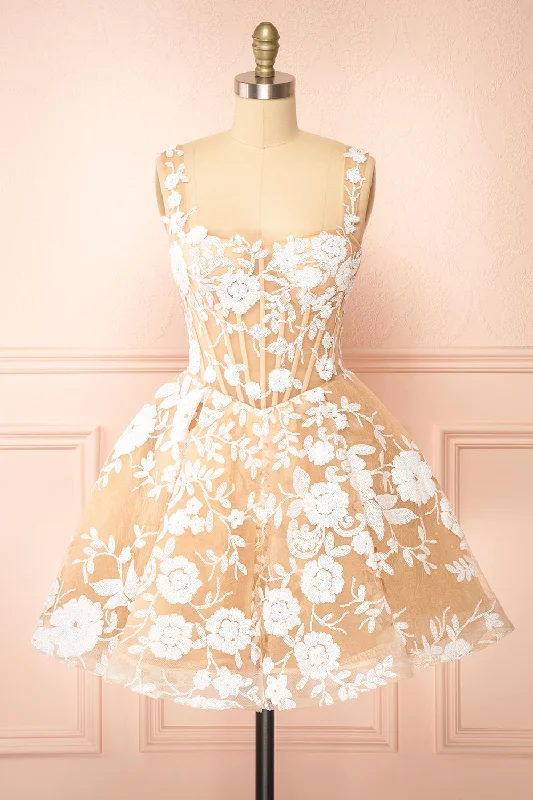 Stylish Women's Clothing Melvina | Short A-Line Dress w/ Sequin Flowers
