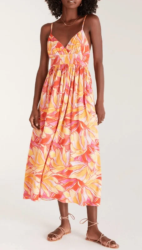 Fashionista Favorites Charm Stained Glass Midi Dress In Papaya Glow