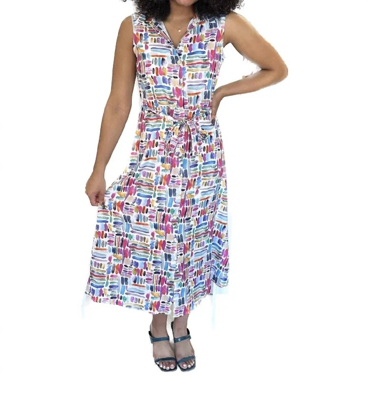 Mid - Season Sale Sleeveless Midi Dress In Artful Colors