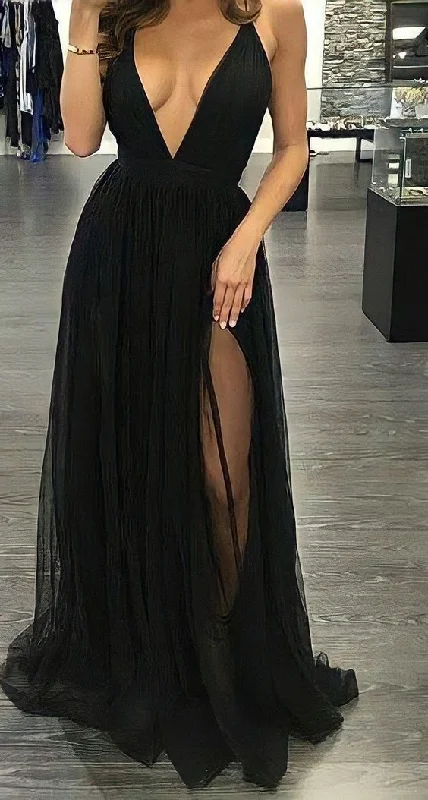 Flash Deals Sexy Black V Neck Long Prom Dress,Black Formal Gown  Y7057