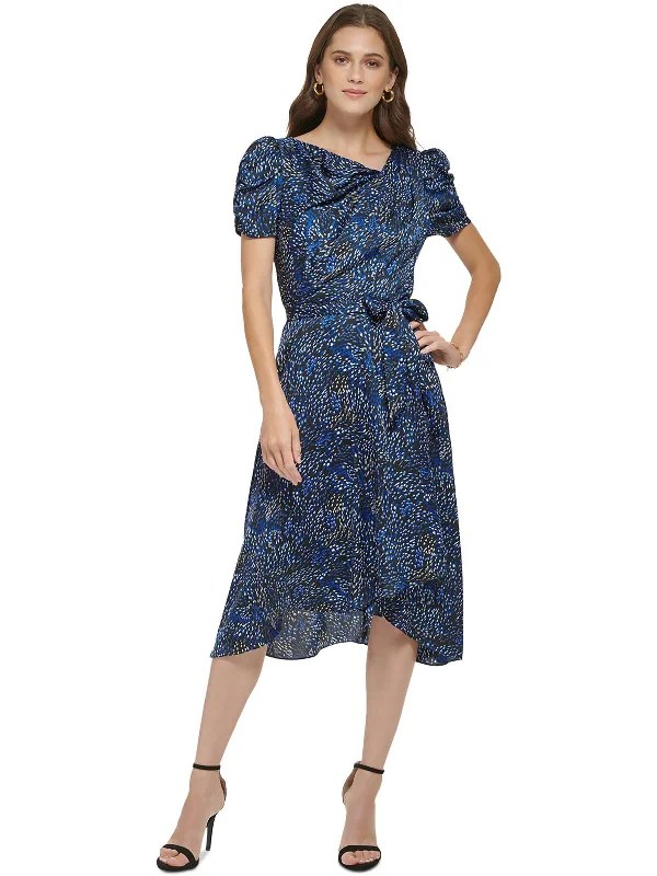 Cottagecore Rustic Charm Style Womens Printed Puff Sleeve Midi Dress