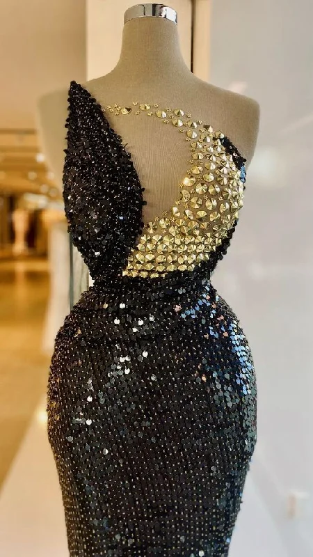 Today Only Glamorous Black Sequins Evening Dress Sexy Formal Gown Y731