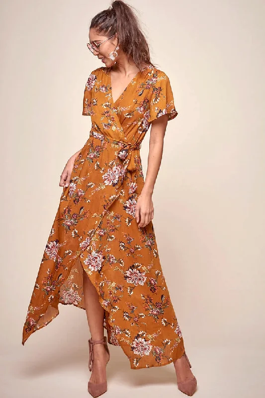 Mother'S Day Special Cheri Floral Wrap Maxi Dress Mustard