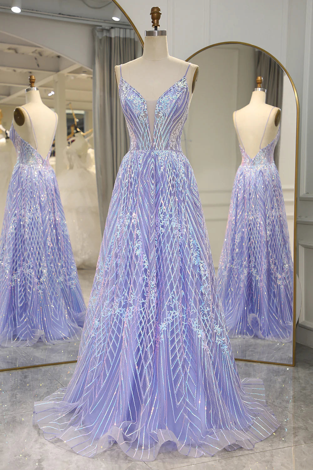 Seasonal Fashion Amzcw Sparkly Lilac A-Line Backless Long Prom Dress With Appliques prom dresses with long sleeves